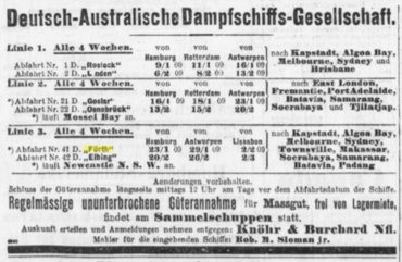 German-Australian Steam Ship Co. advertisement