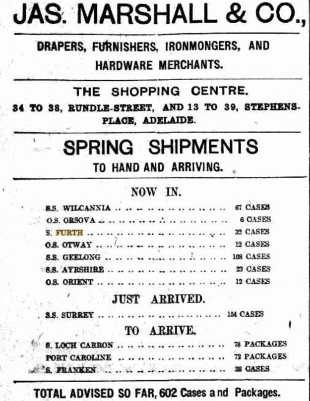 Jas. Marshall & Co. advertisement September 1909