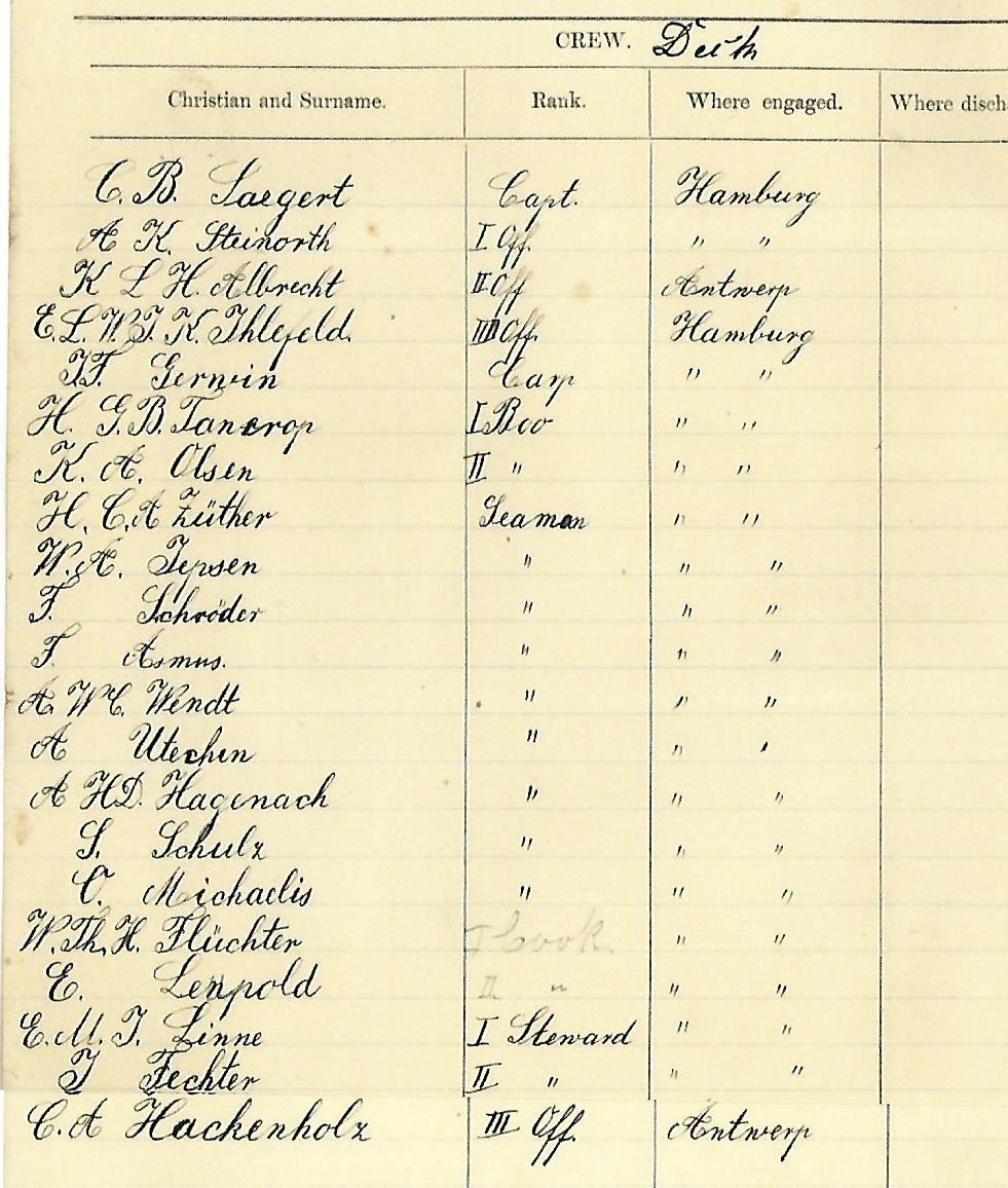 deck crew, steamer Fürth, 29.10.1910