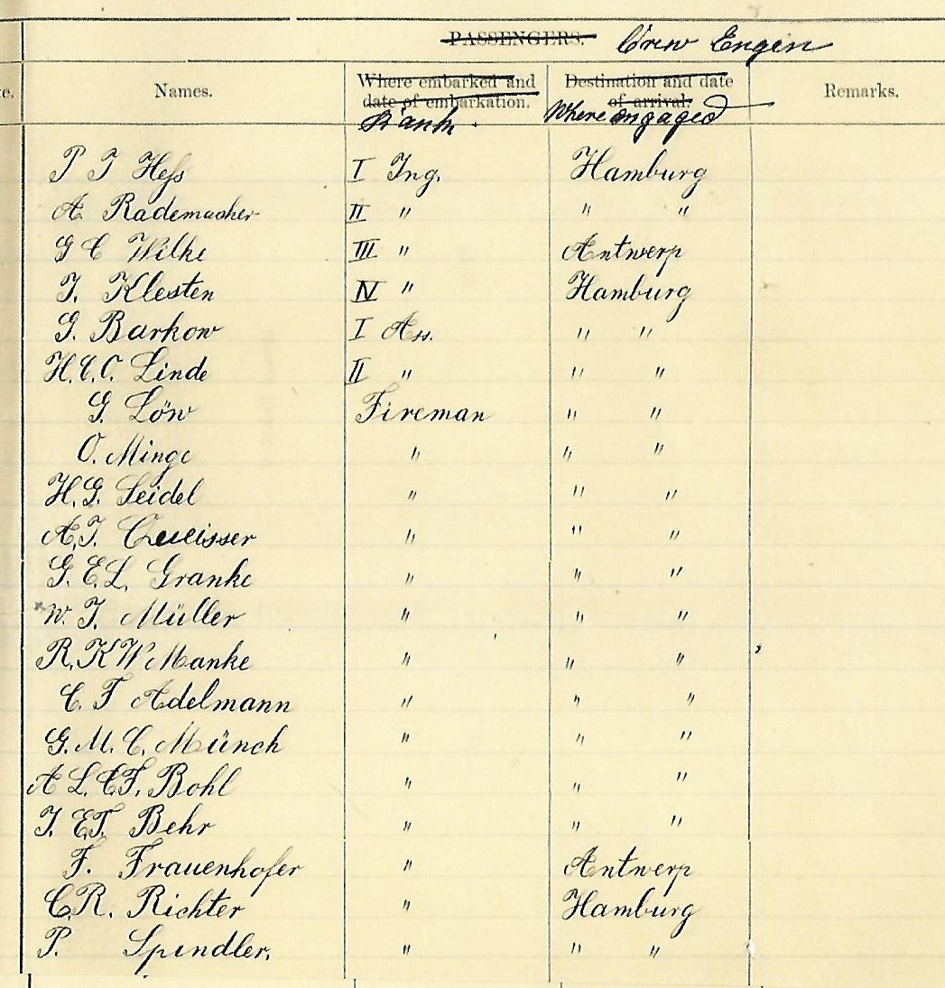 Crew engine, steamer Fürth, December 29, 1910