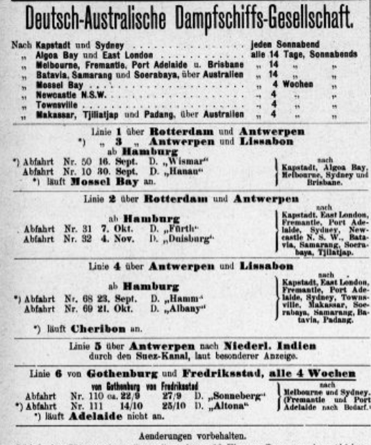 advertisement German Australian Steam Ship Co., Hansa September 1911
