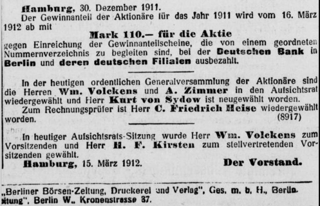 German Australian Line, dividend payment