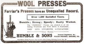 ferrier's wool presses, advertising 1912