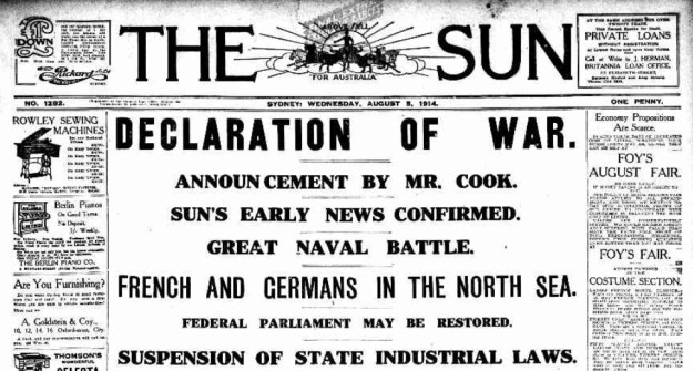 The Sun, Sydney, Titel, August 5th, 1914