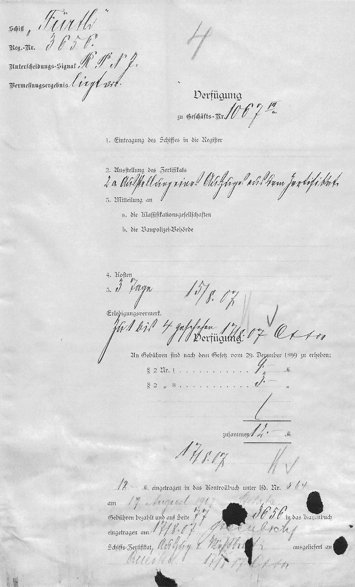 registration steam ship Furth, Hamburg