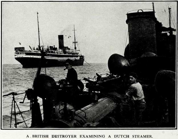 A BRITISH DESTROYER EXAMINING A DUTCH STEAMER.