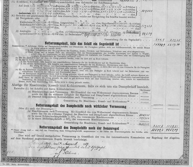 Suez-Messbrief des Dampfschiffes Fürth