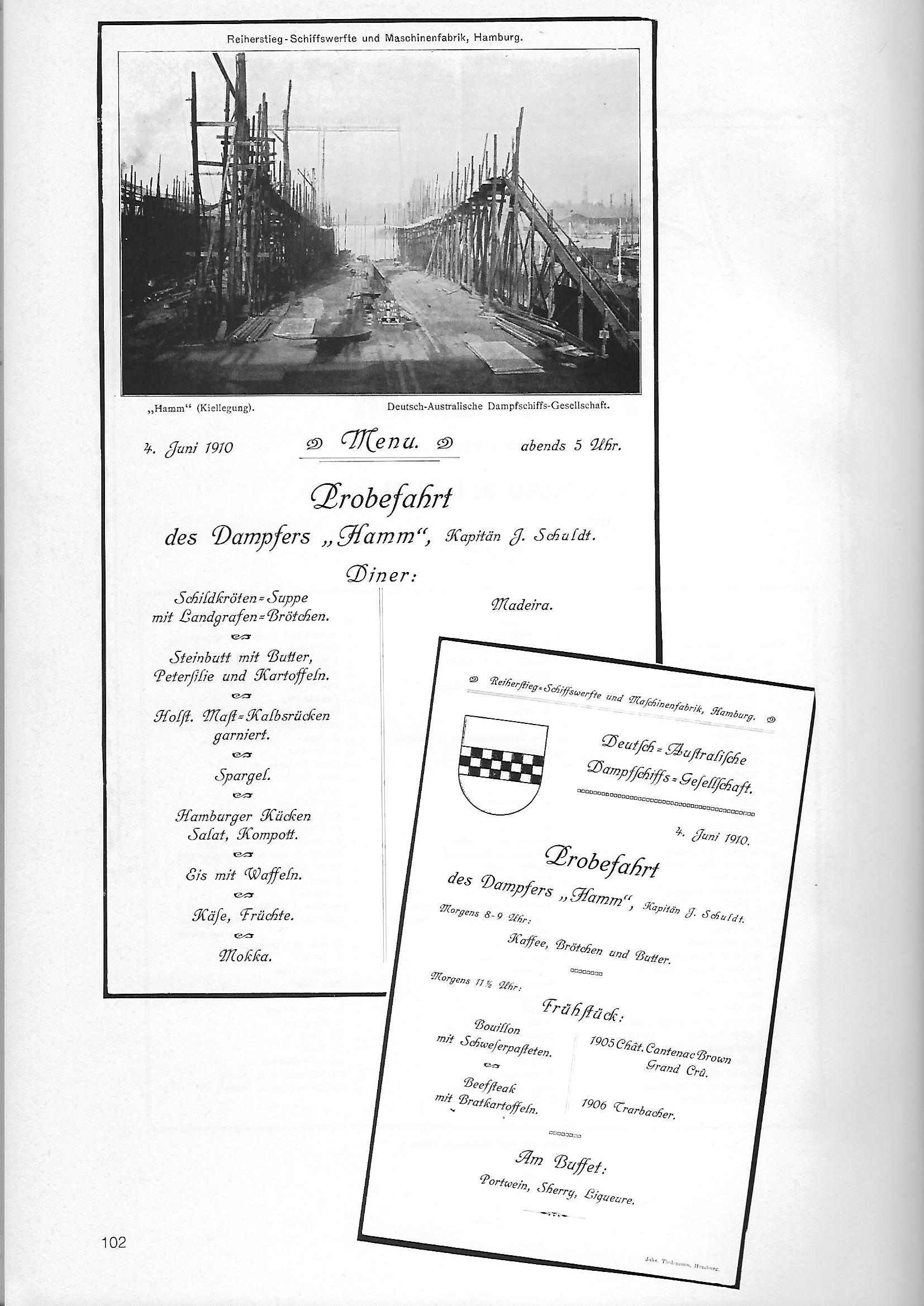 Menükarte, Probefahrt Dampfschiff Hamm