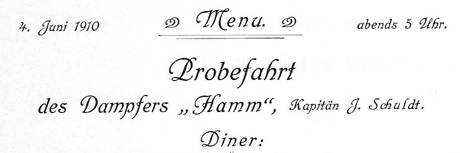 Probefahrt Dampfer Hamm Menü