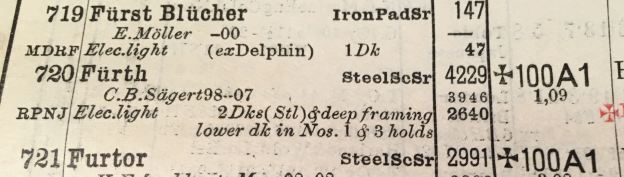 Lloyd's Register, 1909-10, steamer Fürth