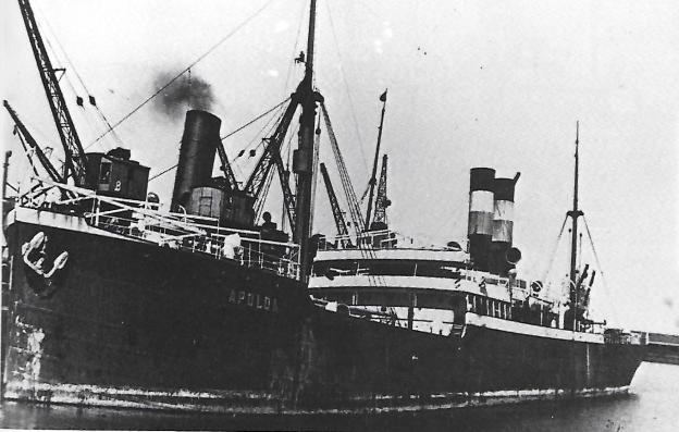 Das Dampfschiff "Apolda", beschlagnahmt beim Einlaufen in Kapstadt im August 1914, © Reinhart Schmelzkopf: Deutsch-Australische Dampfschiffs-Gesellschaft, Hamburg 1888-1926