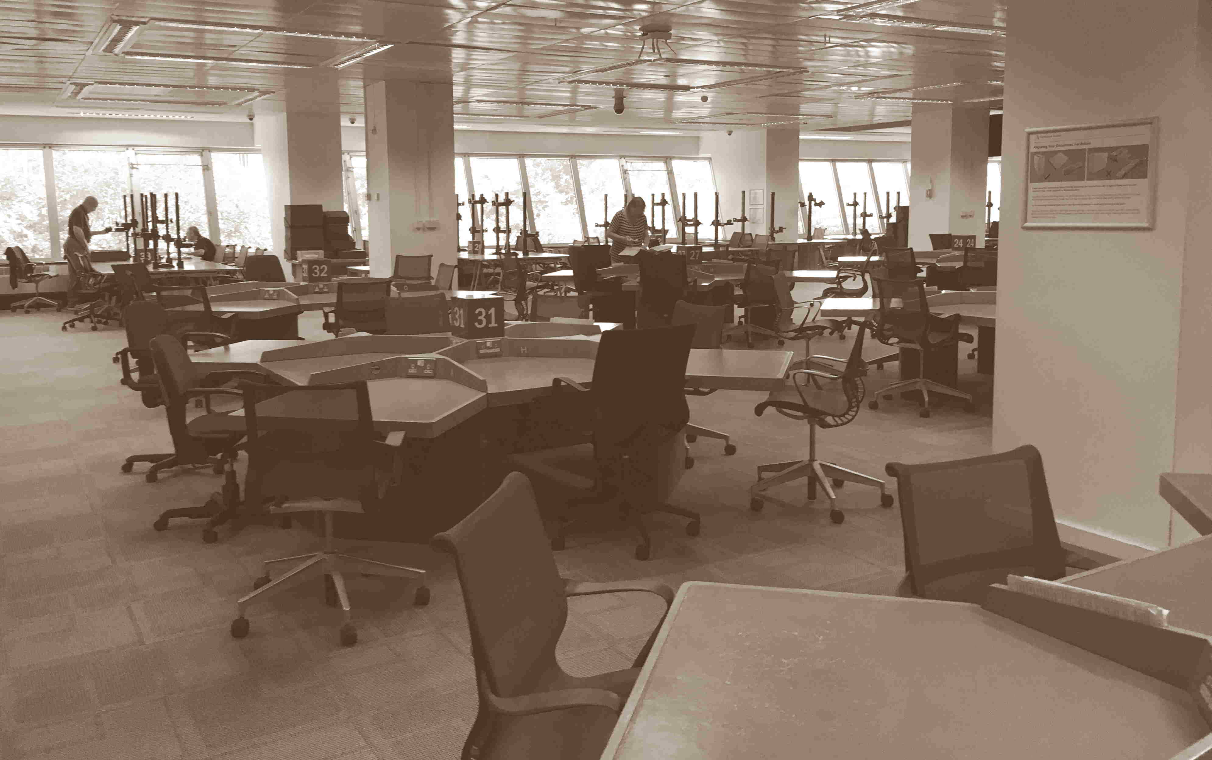 Lesesaal in The National Archives, Kew, London, eigene Aufnahme, September 2019