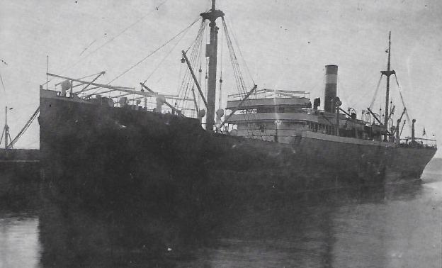 Das Dampfschiff "Altona", beschlagnahmt beim Einlaufen in Port Philip-Bay (Australien) im August 1914 ,© Reinhart Schmelzkopf: Deutsch-Australische Dampfschiffs-Gesellschaft, Hamburg 1888-1926