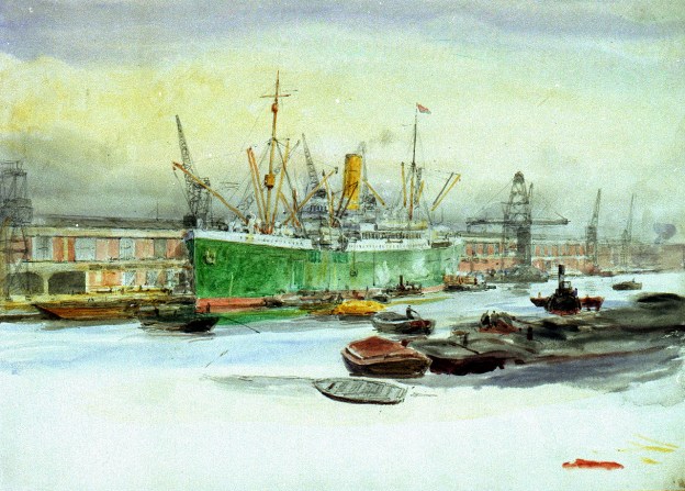 London Docks, 1920, Wyllie