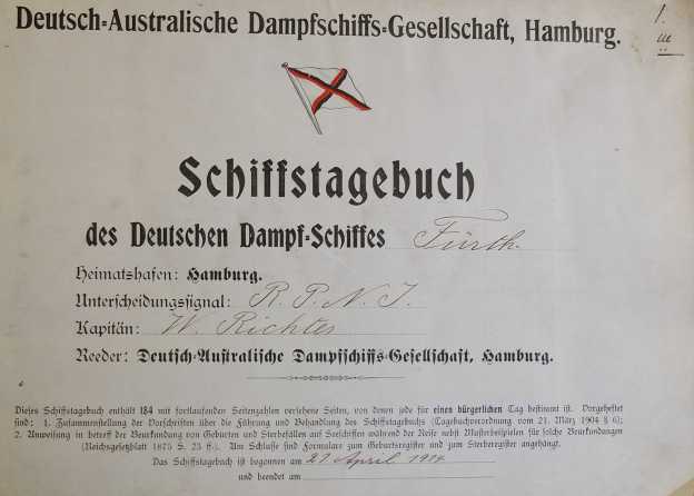 logbook German-Australian Liner Furth 1914