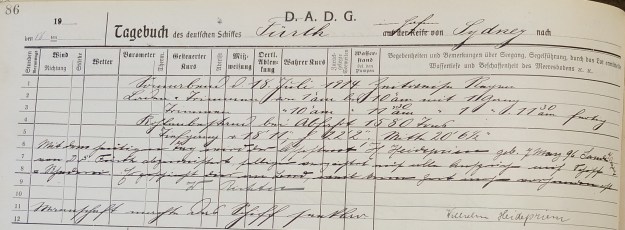 log book steam ship Furth 1914