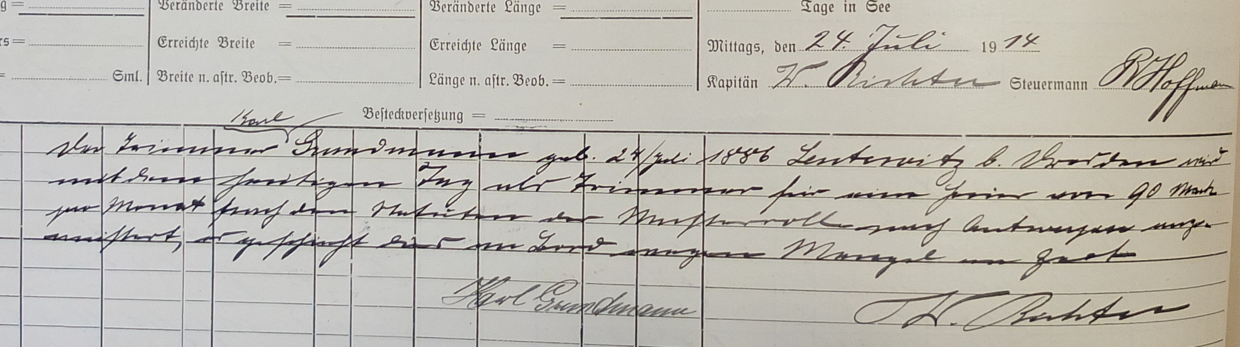 log book, steamer Furth, Adelaide 1914