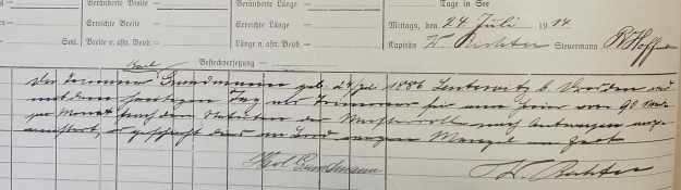 log book, steamer Furth, Adelaide 1914