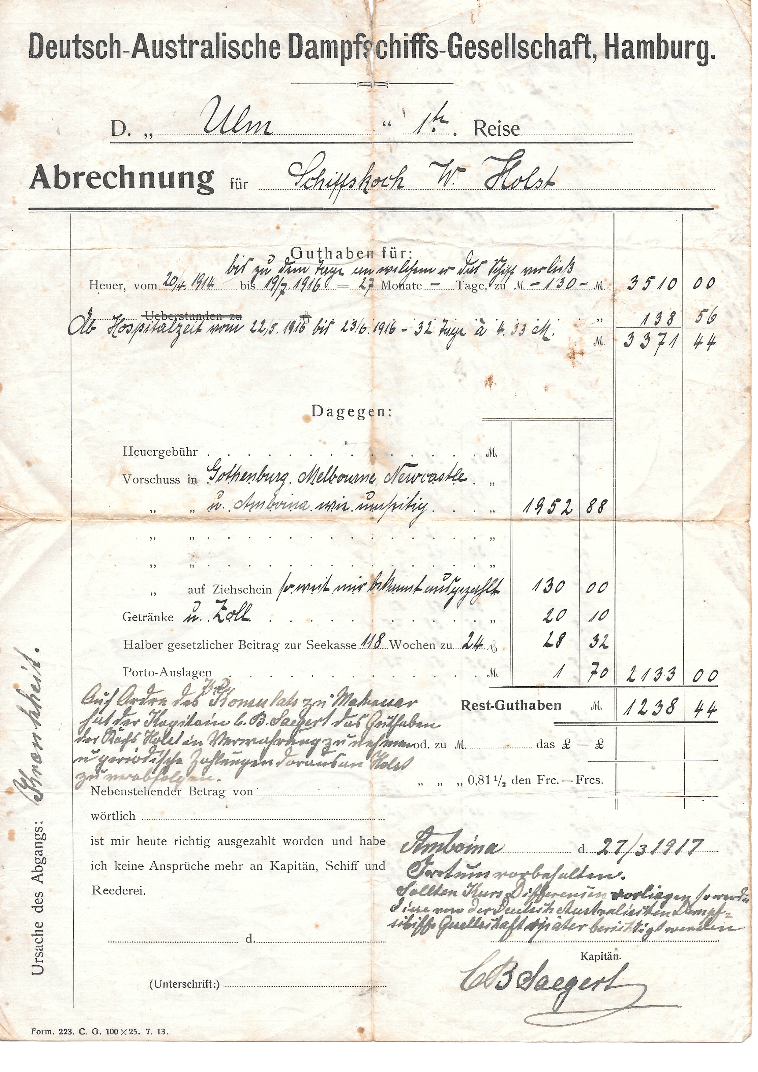 Wilhelm Holst, Schiffskoch