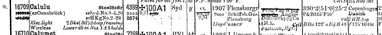 Calulu, Lloyd's Register 1931-32