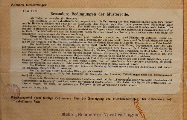 ship's articles Neumunster 1913/1914