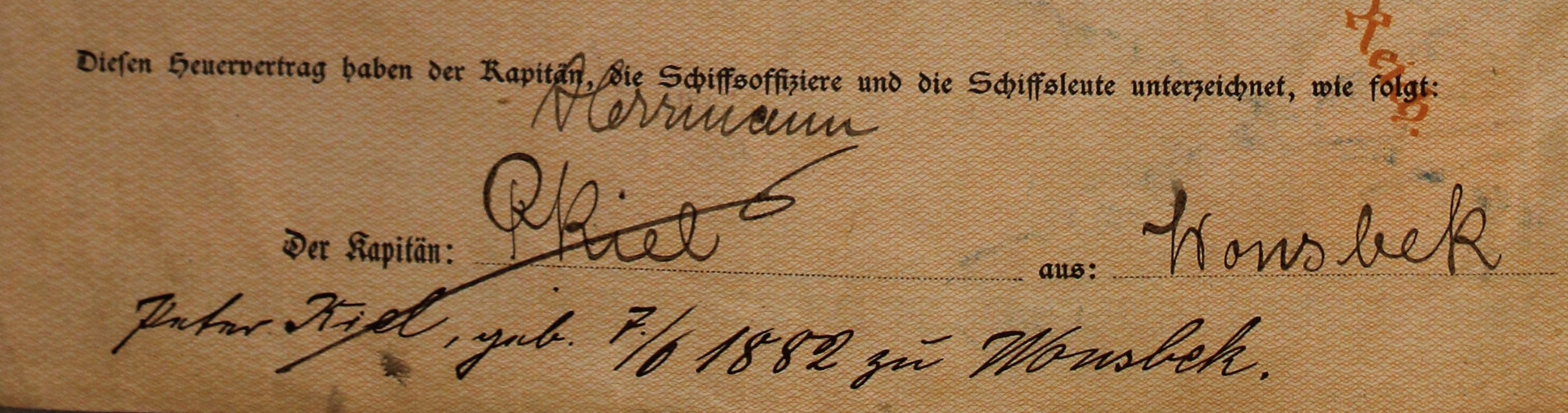 ship's articles Neumunster 1913/1914