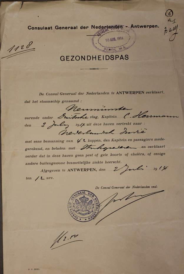 Gesundheitspass Schiff Neumünster 1914