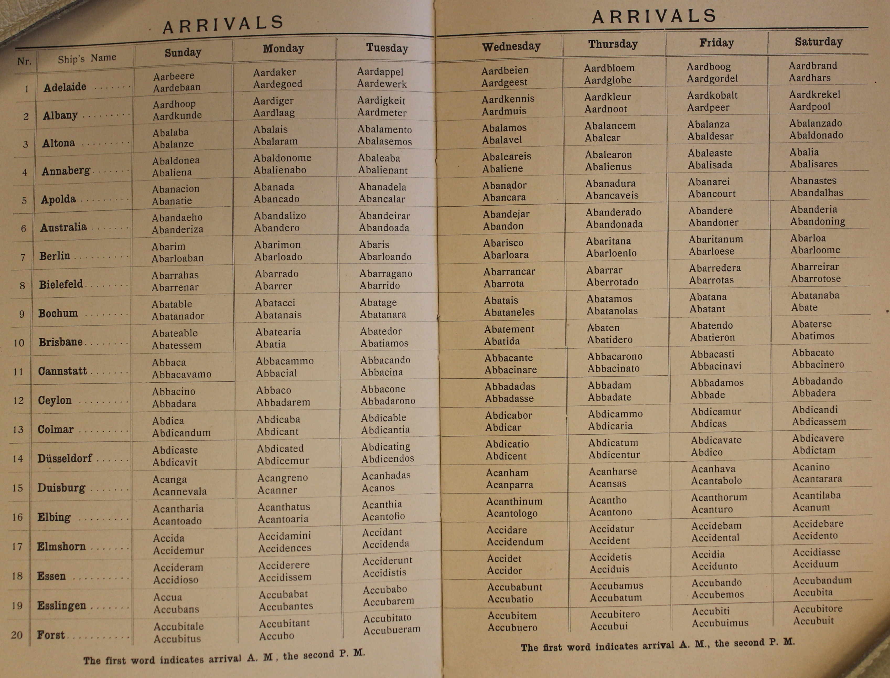 arrival code, GAL, 1914