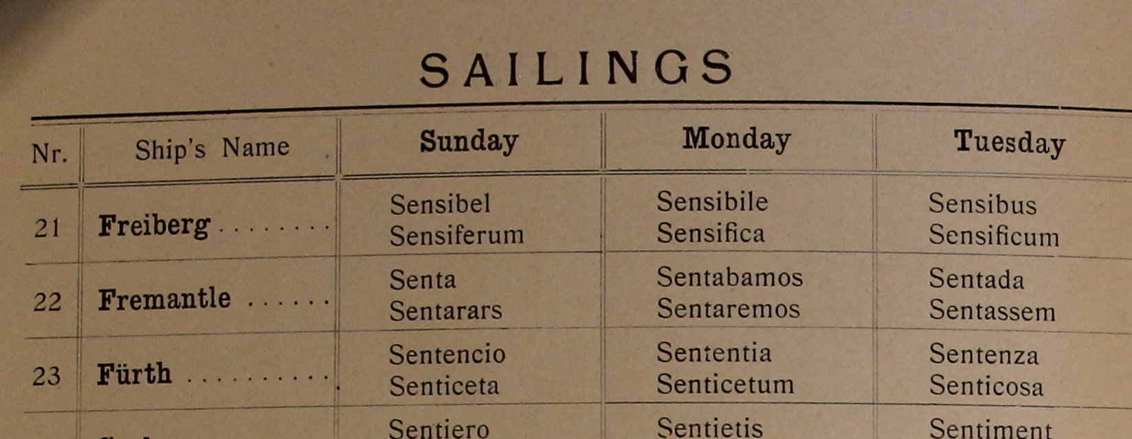 Sailing code, GAL 1914