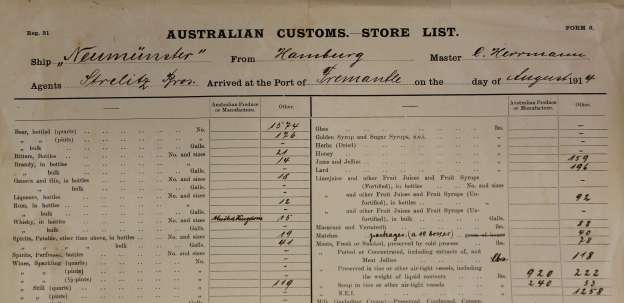 Australian Customs, Store List, 1914