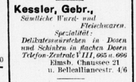 Delikatesswürstchen und Schinken von Kessler, Hamburger Adressbuch 1917, Quelle: agora.sub.uni-hamburg.de