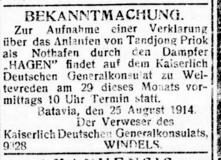 Steam ship Hagen, Batavia 1914