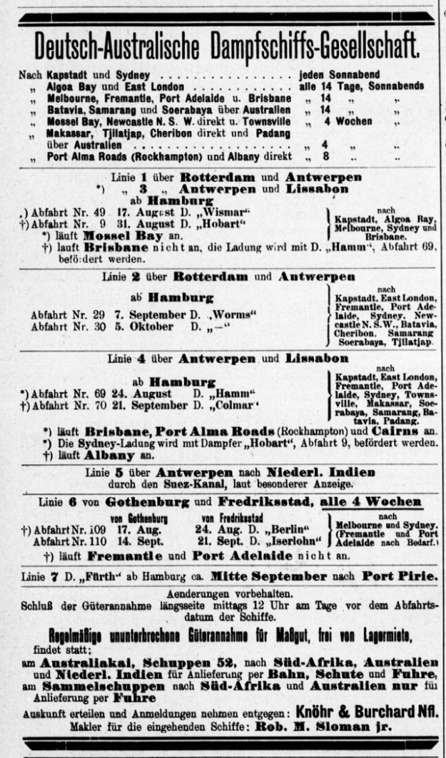 German Australian Line timetable 1912