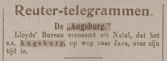 steamer Augsburg, De Sumatra-Post; 22.03.1912