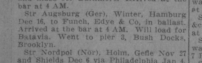 Augsburg arrives in New York, January 1912