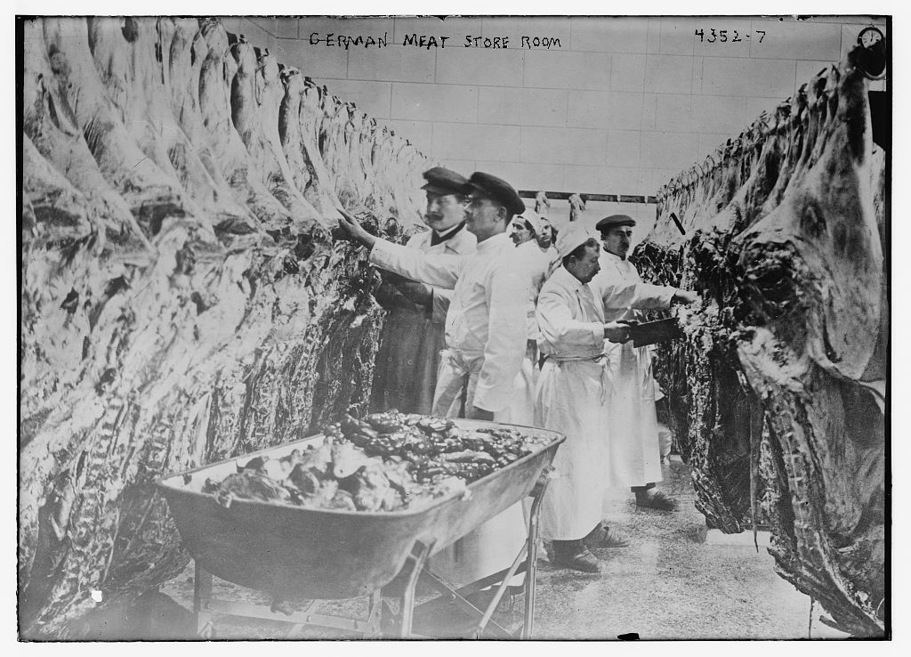 German meat store room, about 1915