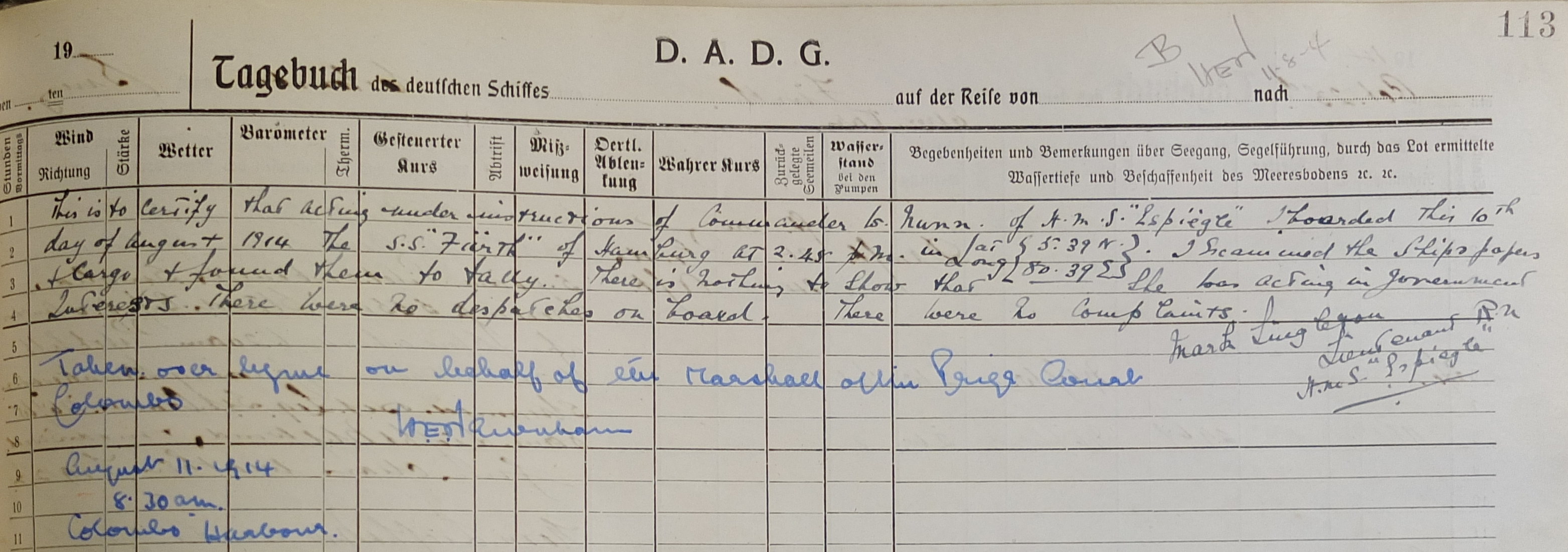 log book Furth August 1914