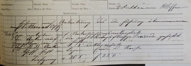 log book Furth August 11th, 1914
