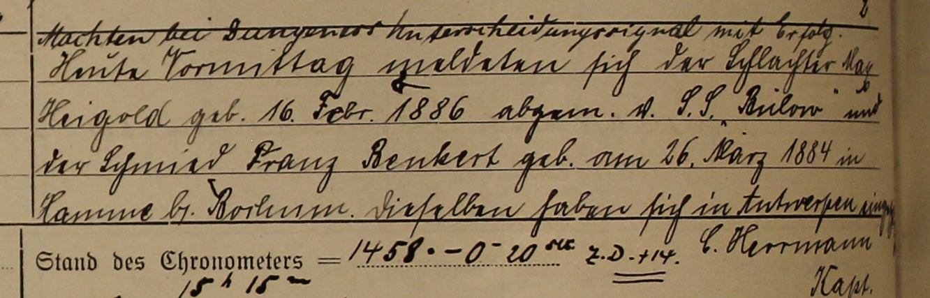 Einschleicher, Schiff "Neumünster" 1914
