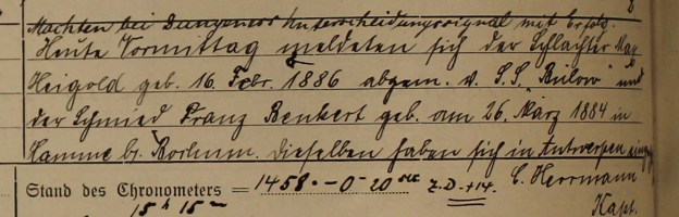 Einschleicher, Schiff "Neumünster" 1914