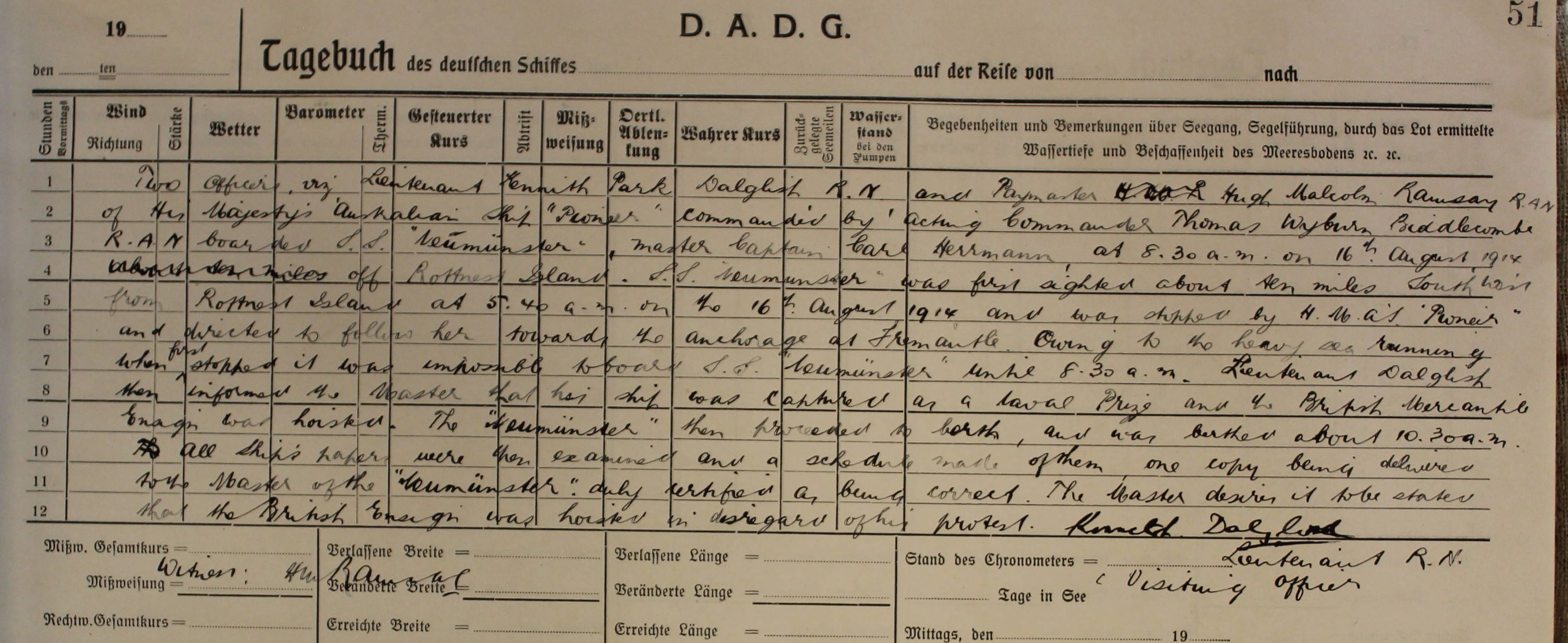 Schiffstagebuch Neumünster 1914, Kaperung