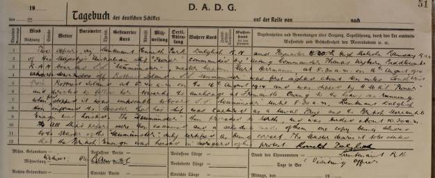 Schiffstagebuch Neumünster 1914, Kaperung