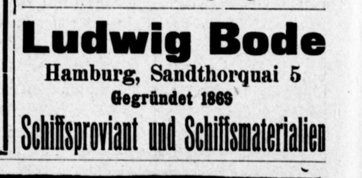 Anzeige Ludwig Bode, Schiffsproviant