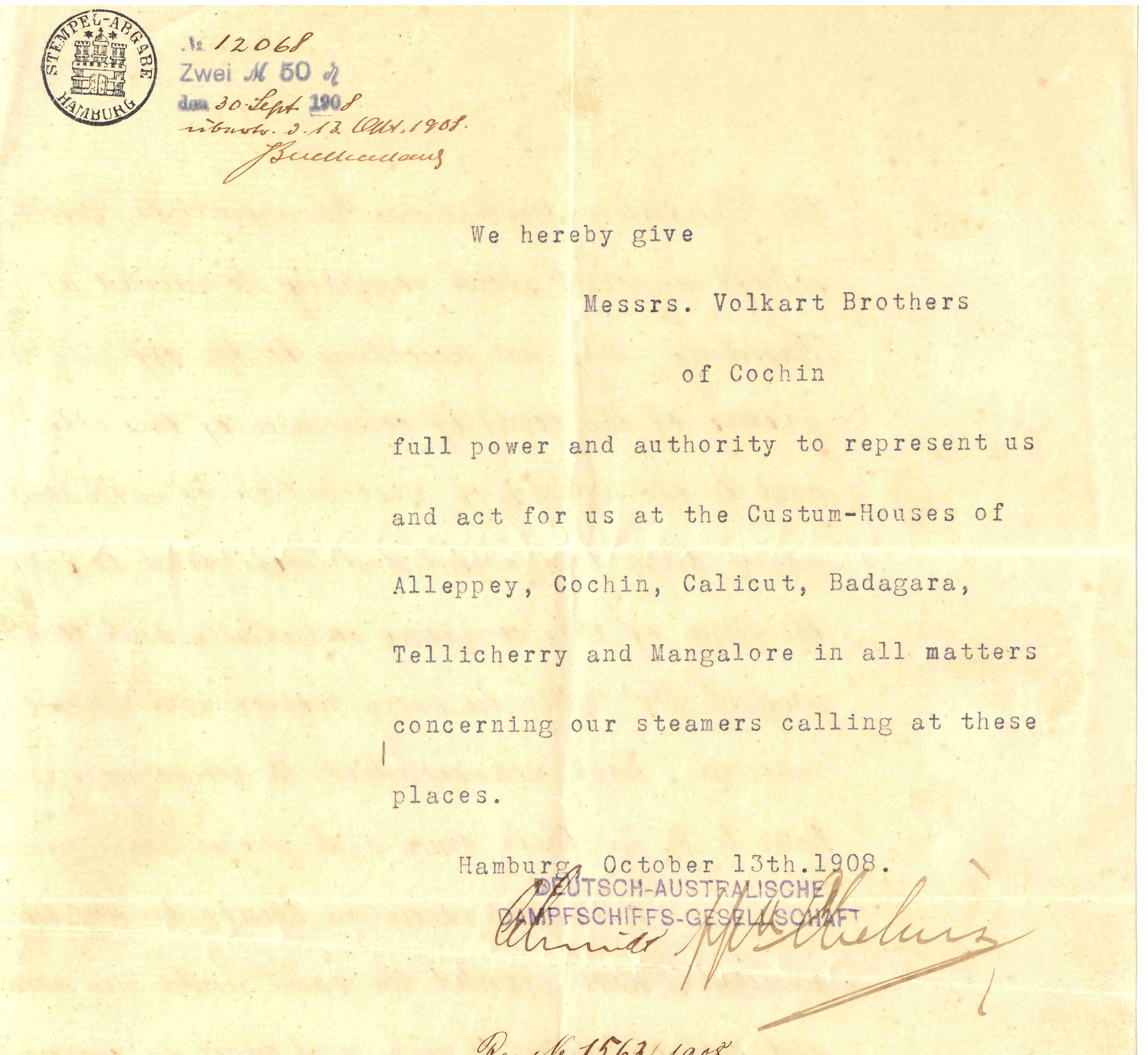 Volkart Brothers Cochin 1908