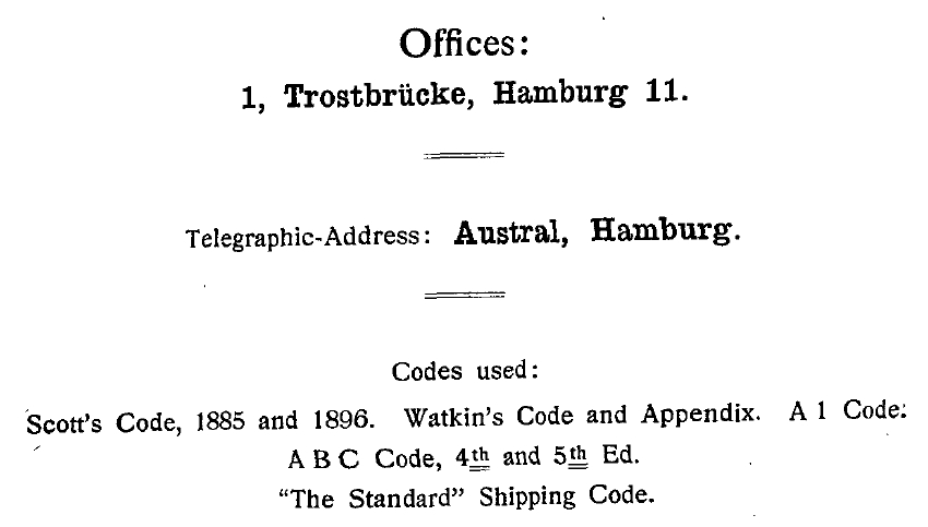 Telegraphic codes, German Australian Line, 1914