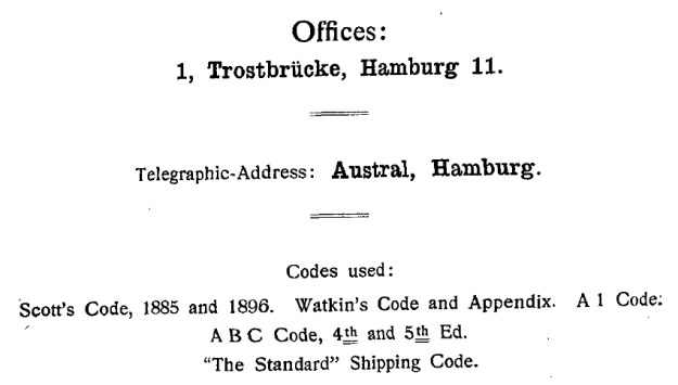 Telegraphic codes, German Australian Line, 1914
