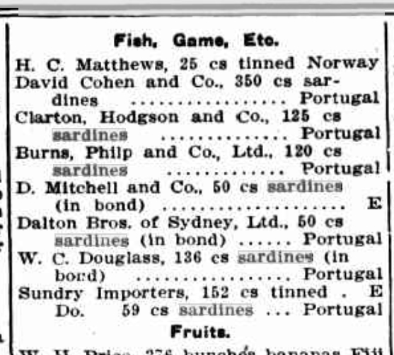 Import Sardines Australia 1911