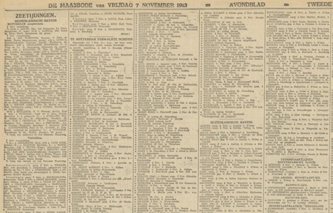 Schiffsmeldungen Tageszeitung 1913, Beispiel