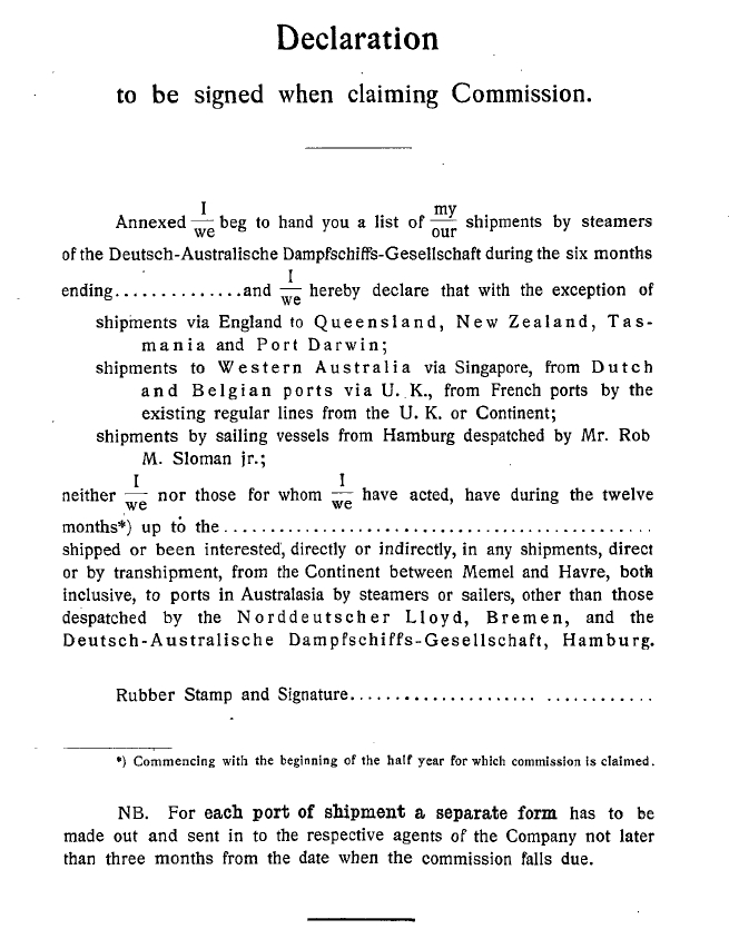 claim for commission, German Australian Line 1914