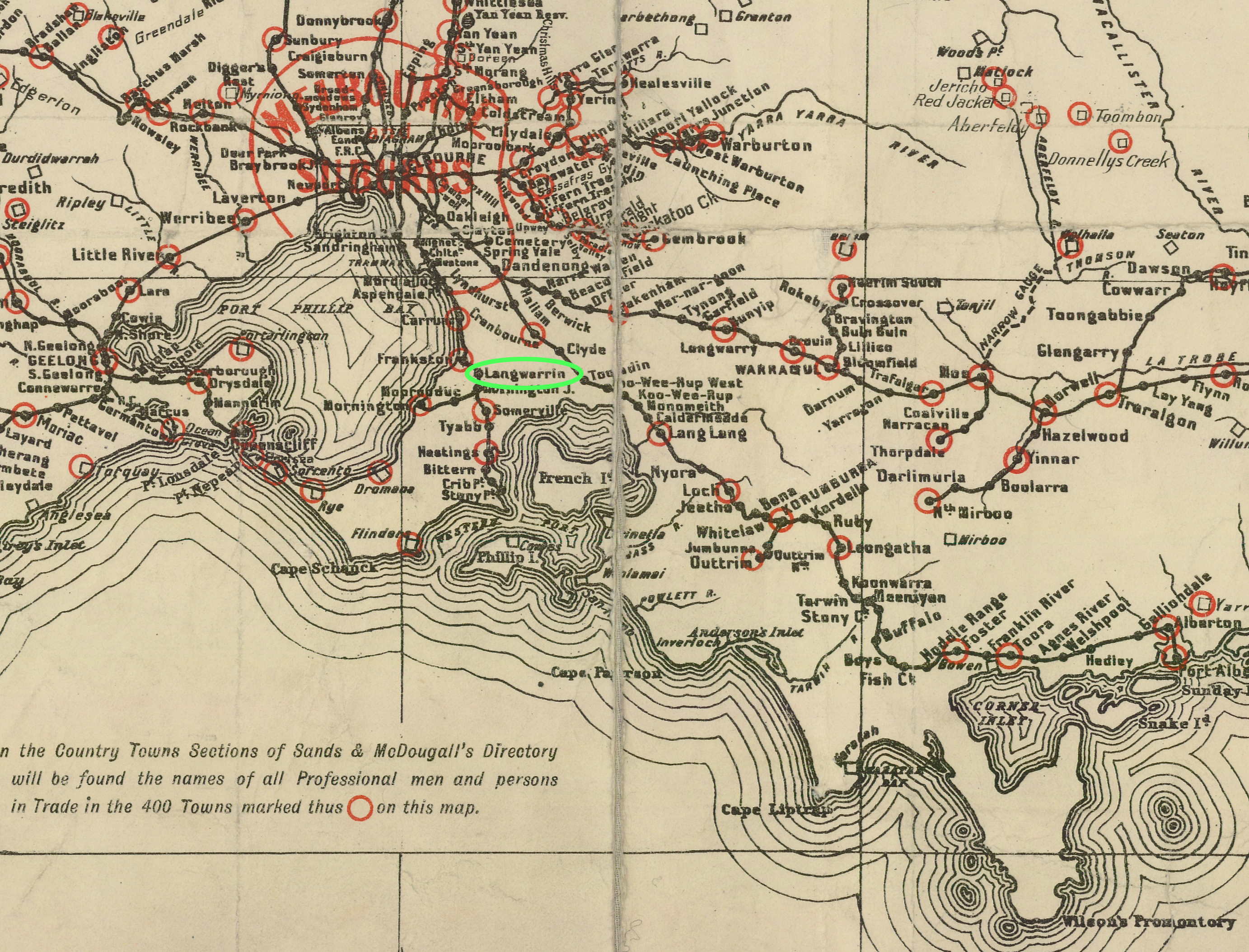 Melbourne, Langwarrin, map 1907